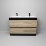 PLYWOOD POLO 1200 BLACK AND LIGHT OAK FLOOR STANDING VANITY (DOUBLE BASIN) WITH CERAMIC TOP