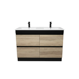 PLYWOOD POLO 1200 BLACK AND LIGHT OAK FLOOR STANDING VANITY (DOUBLE BASIN) WITH CERAMIC TOP