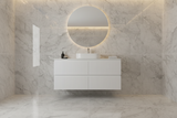 PLYWOOD 1200 MATTE WHITE FLUTED WALL HUNG VANITY (DOUBLE BASIN) - BASE ONLY