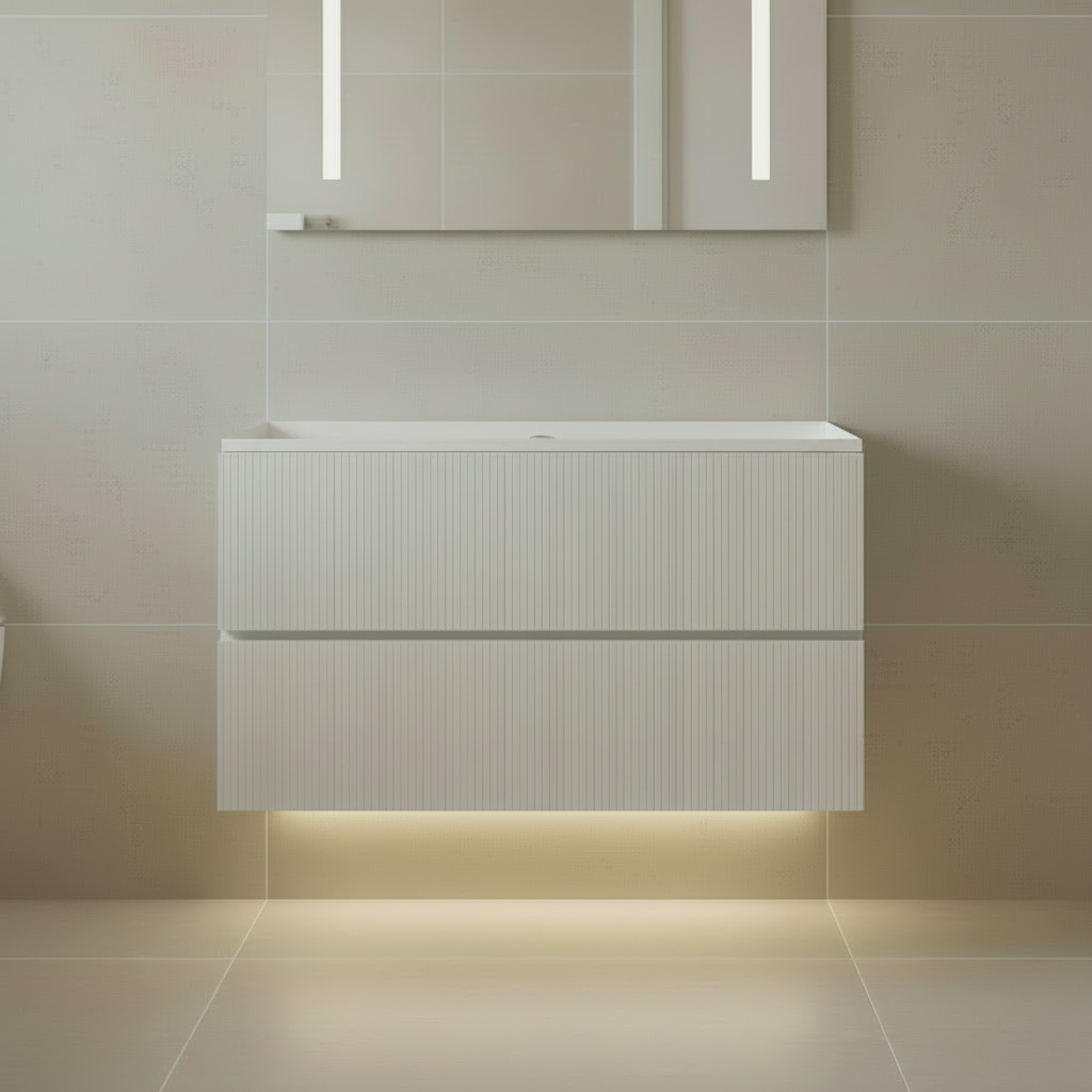 PLYWOOD 750 MATTE WHITE FLUTED WALL HUNG VANITY - BASE ONLY – Bathroom ...