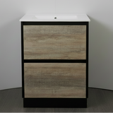 PLYWOOD POLO 600 BLACK AND LIGHT OAK FLOOR STANDING VANITY WITH CERAMIC TOP
