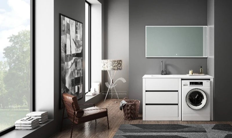 1300MM LAUNDRY TUB-PLYWOOD CABINET & MARBLE BENCH