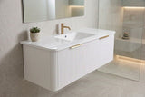 PLYWOOD 1200 WHITE FLUTED 2 DRAWER WALLHUNG VANITY WITH CERAMIC TOP