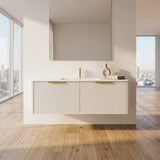 PLYWOOD 1200 WHITE FLUTED 2 DRAWER WALLHUNG VANITY WITH CERAMIC TOP