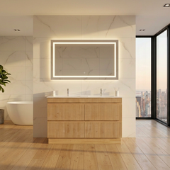 PLYWOOD 1500 WALNUT FLUTED FLOOR STANDING VANITY (DOUBLE BASIN) WITH CERAMIC TOP