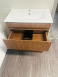 PLYWOOD 600 RIVIERA OAK SLIM FLUTED FLOOR STANDING VANITY WITH CERAMIC TOP