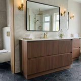 PLYWOOD 1500 RIVIERA OAK FLUTED FLOOR STANDING VANITY WITH CERAMIC TOP