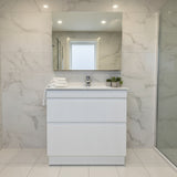 PLYWOOD SLIM 600 MATTE WHITE FLUTED VANITY WITH CERAMIC TOP