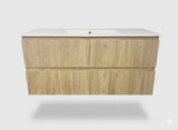 PLYWOOD 1200 WALNUT FLUTED VANITY WALLHUNG WITH CERAMIC TOP