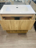 PLYWOOD 600 WALNUT FLUTED FLOOR STANDING VANITY WITH CERAMIC TOP
