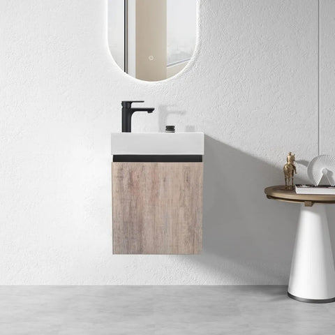 PLYWOOD 400mm BLACK-LIGHTOAK WALLHUNG VANITY WITH CERAMIC TOP
