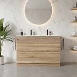 PLYWOOD POLO 1200 LIGHT OAK FLOOR STANDING VANITY (DOUBLE BASIN) WITH CERAMIC TOP