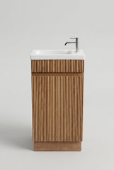 PLYWOOD 400mm EMMA FLUTED RIVIERA OAK FREESTANDING VANITY WITH CERAMIC TOP