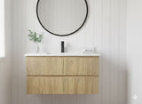 PLYWOOD 1200 WALNUT FLUTED VANITY WALLHUNG WITH CERAMIC TOP