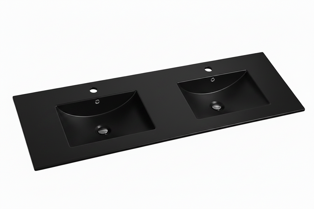 1200MM CERAMIC WAVE TOP  DOUBLE BASIN - BLACK