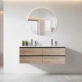 PLYWOOD NELSON 1200 BLACK AND LIGHT OAK WALL HUNG VANITY (DOUBLE BASIN) WITH CERAMIC TOP