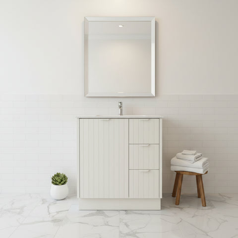FLUTED WHITE HERITAGE 750 VANITY 1 DOOR 3 DRAWER
