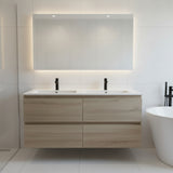 PLYWOOD NELSON 1200 LIGHT OAK WALL HUNG VANITY (DOUBLE BASIN) WITH CERAMIC TOP