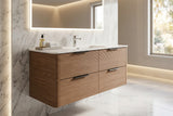 PLYWOOD 1200 RIVIERA OAK FLUTED 4 DRAWER WALLHUNG VANITY WITH CERAMIC TOP
