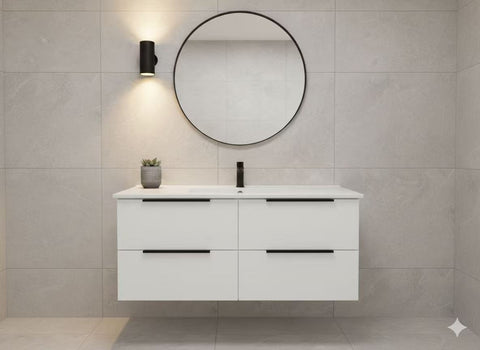 PLYWOOD 1200 WALL HUNG MATTE WHITE VANITY WITH SINGLE BASIN CERAMIC TOP