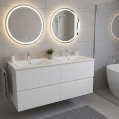 PLYWOOD NELSON 1500 WHITE WALL HUNG VANITY (DOUBLE BASIN) WITH CERAMIC TOP