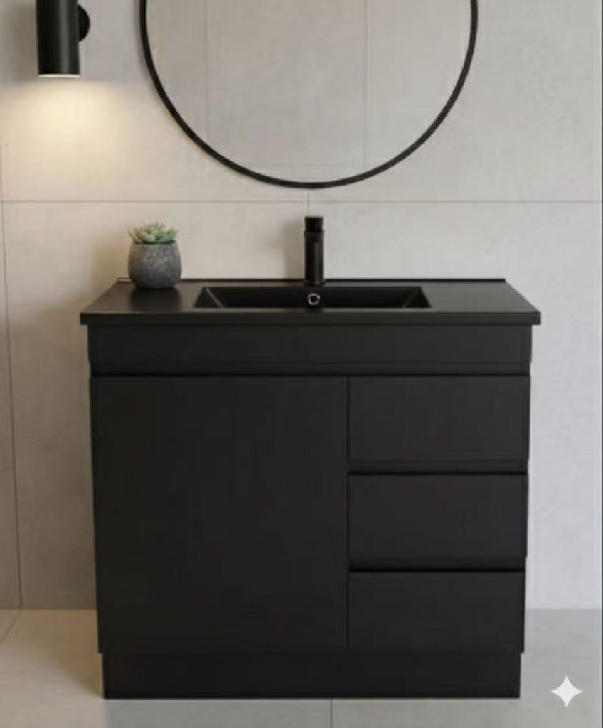 PLYWOOD 750 VANITY FLOOR STANDING WITH BLACK CERAMIC TOP