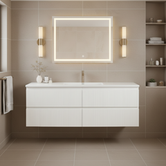 PLYWOOD 1200 MATTE WHITE FLUTED WALL HUNG VANITY (SINGLE BASIN) WITH MATTE WHITE CERAMIC TOP