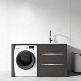 1300MM DARK OAK LAUNDRY TUB-PLYWOOD CABINET & MARBLE BENCH