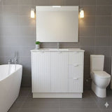 FLUTED WHITE HERITAGE 1200 VANITY 2 DOOR 3 DRAWER WITH CERAMIC TOP