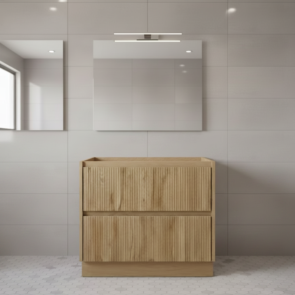 PLYWOOD 600 WALNUT FLUTED FLOOR STANDING VANITY - BASE ONLY
