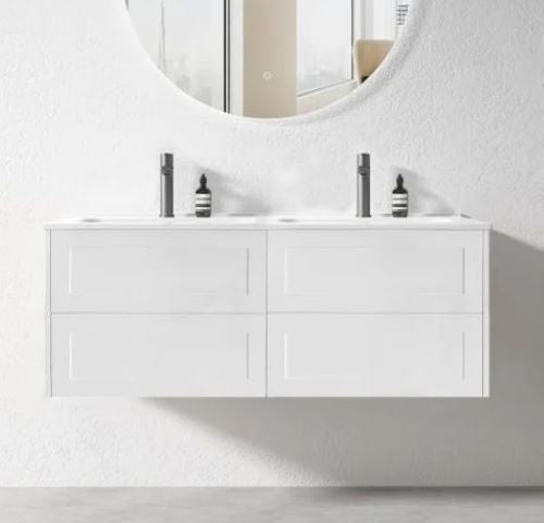 PLYWOOD 1200 HAMPTON WALL HUNG VANITY (DOUBLE BASIN) WITH CERAMIC TOP