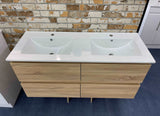 PLYWOOD 1800 LIGHT OAK WALL HUNG VANITY (DOUBLE BASIN) WITH POLYMARBLE TOP