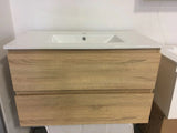 PLYWOOD NELSON LIGHT OAK 800 WALL HUNG VANITY WITH CERAMIC TOP