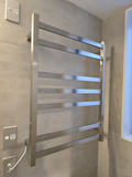 HEATED TOWEL RAIL - BRUSHED NICKEL FINISH 7 BARS 600MM WIDE