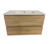 PLYWOOD NELSON 750 LIGHT OAK WALL HUNG VANITY WITH CERAMIC TOP