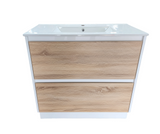 PLYWOOD POLO 900 WHITE AND LIGHT OAK FLOOR STANDING VANITY WITH CERAMIC TOP