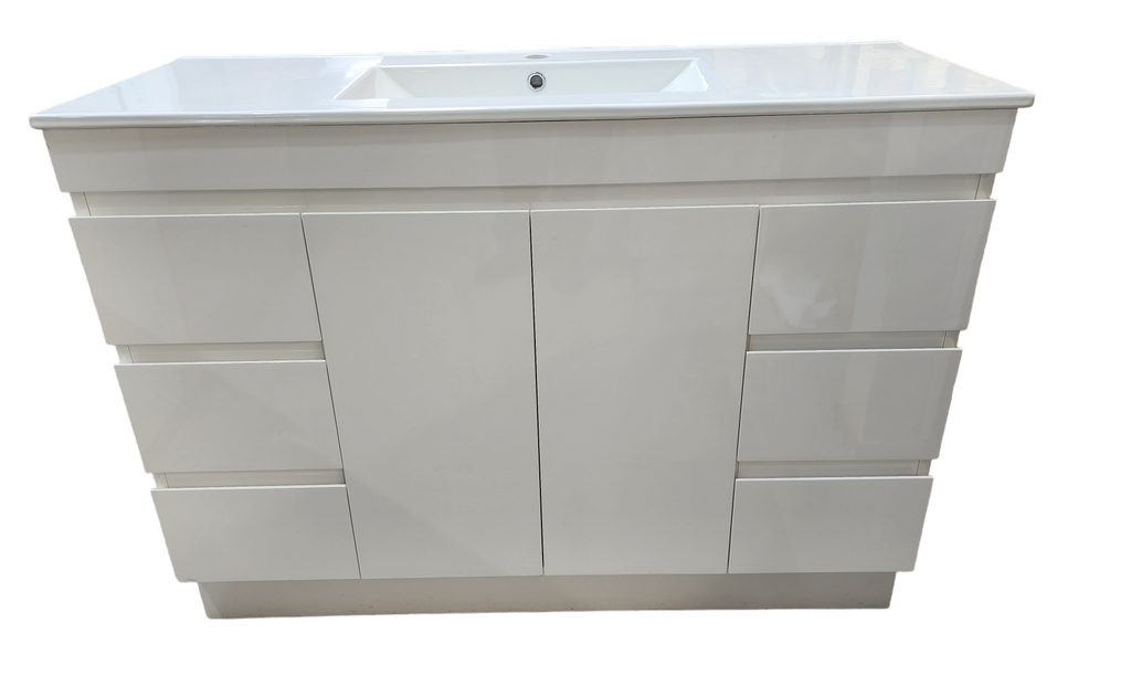 PLYWOOD 1200 WHITE GLOSS VANITY FLOORSTANDING WITH SINGLE BASIN CERAMIC TOP