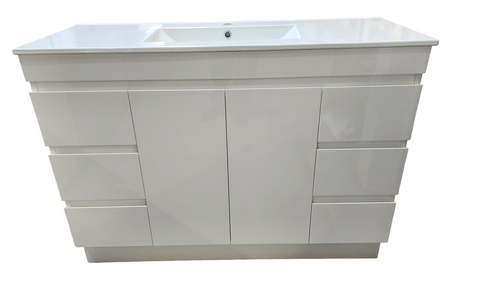 PLYWOOD 1200 WHITE GLOSS VANITY FLOORSTANDING WITH SINGLE BASIN CERAMIC TOP