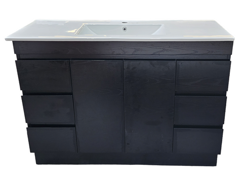 PLYWOOD 1200 DARK OAK VANITY FLOORSTANDING WITH SINGLE BASIN CERAMIC TOP