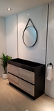 PLYWOOD 1200 FLOOR STANDING VANITY BLACK LIGHT OAK WITH SINGLE BASIN CERAMIC TOP - Bathroom Clearance