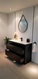 PLYWOOD 1200 FLOOR STANDING DARK OAK VANITY WITH SINGLE BASIN CERAMIC TOP - Bathroom Clearance