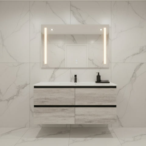 PLYWOOD 1200 NELSON BLACK AND LIGHT OAK WALL HUNG VANITY (SINGLE BASIN) WITH CERAMIC TOP