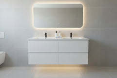 PLYWOOD NELSON 1200 WHITE WALL HUNG VANITY (DOUBLE BASIN) WITH CERAMIC TOP