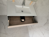 PLYWOOD NELSON 600 BLACK AND LIGHT OAK WALL HUNG VANITY WITH CERAMIC TOP