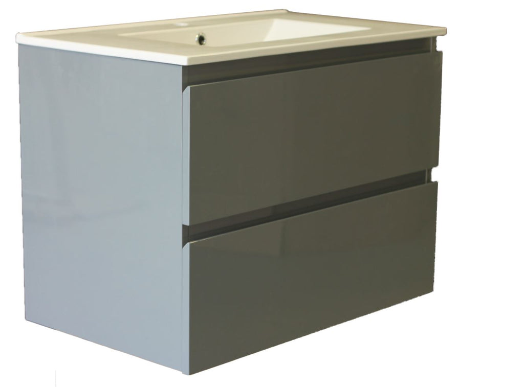 Plywood Dark Grey 900 wall-hung vanity with ceramic top - Bathroom Clearance