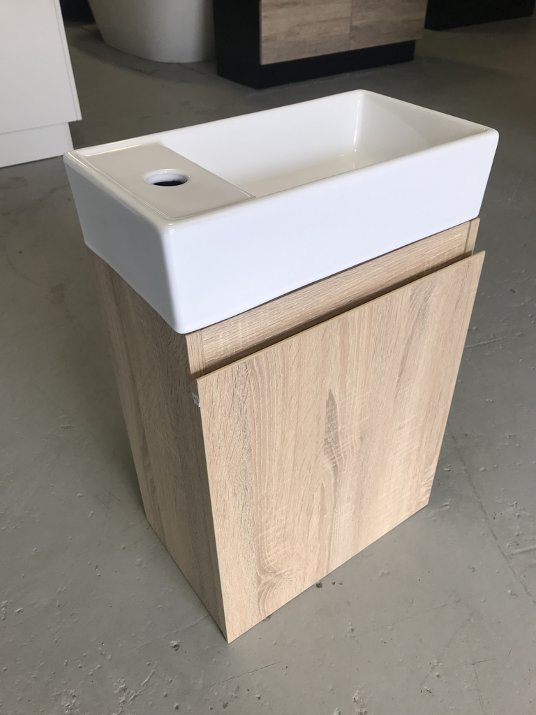 PLYWOOD 400mm PICCOLO WALLHUNG LIGHT OAK VANITY WITH CERAMIC TOP