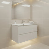 PLYWOOD 750 WALL HUNG VANITY - WHITE WITH CERAMIC TOP - Bathroom Clearance