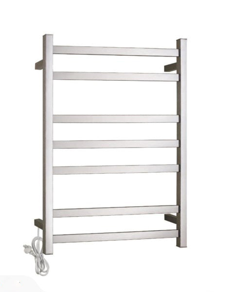 HEATED TOWEL RAIL STAINLESS STEEL - CHROME FINISH 7 BARS SQUARE - Bathroom Clearance