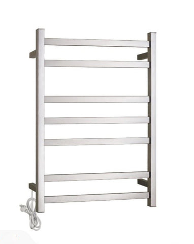 HEATED TOWEL RAIL - BRUSHED NICKEL FINISH 7 BARS 600MM WIDE