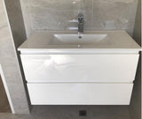 PLYWOOD 600 WALL HUNG VANITY - WHITE WITH CERAMIC TOP - Bathroom Clearance